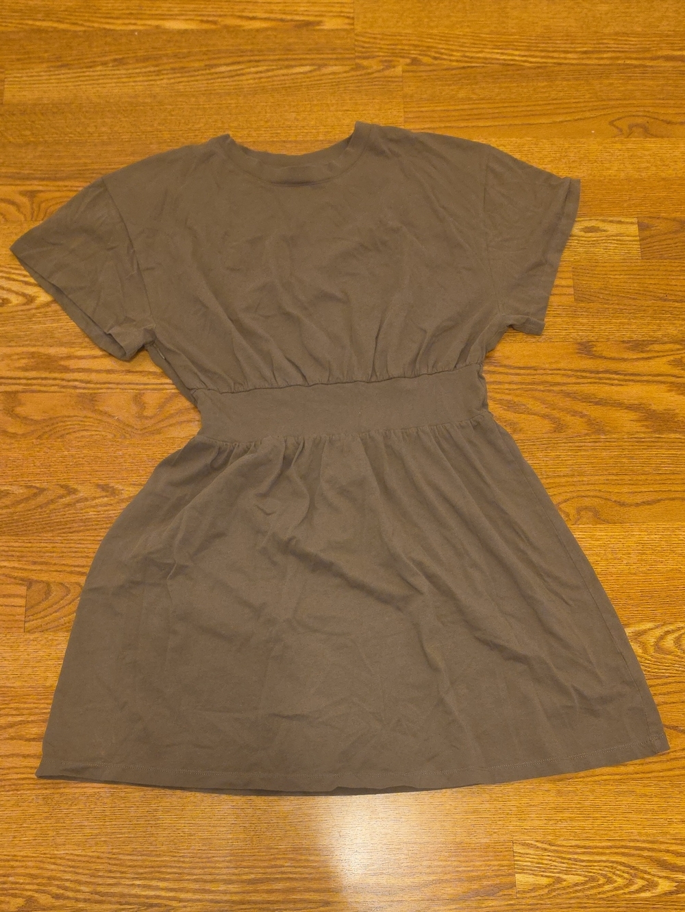 H&M Short-Sleeve Elastic-Waist Mini Dress in Brown